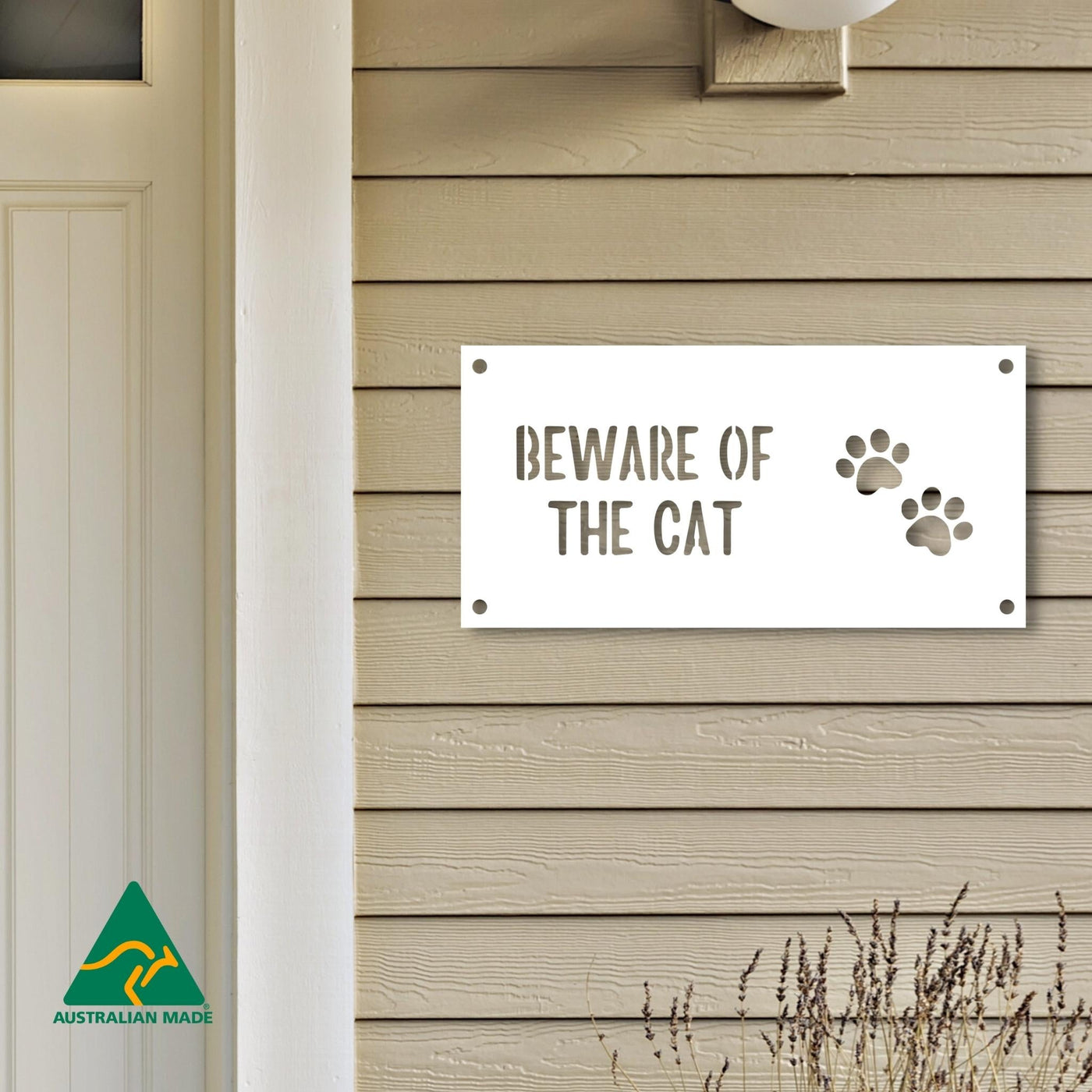 Bagheera Beware of the Cat Wall Sign | White Finish