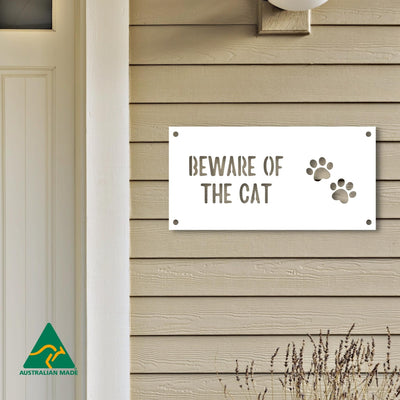 Bagheera Beware of the Cat Wall Sign | White Finish