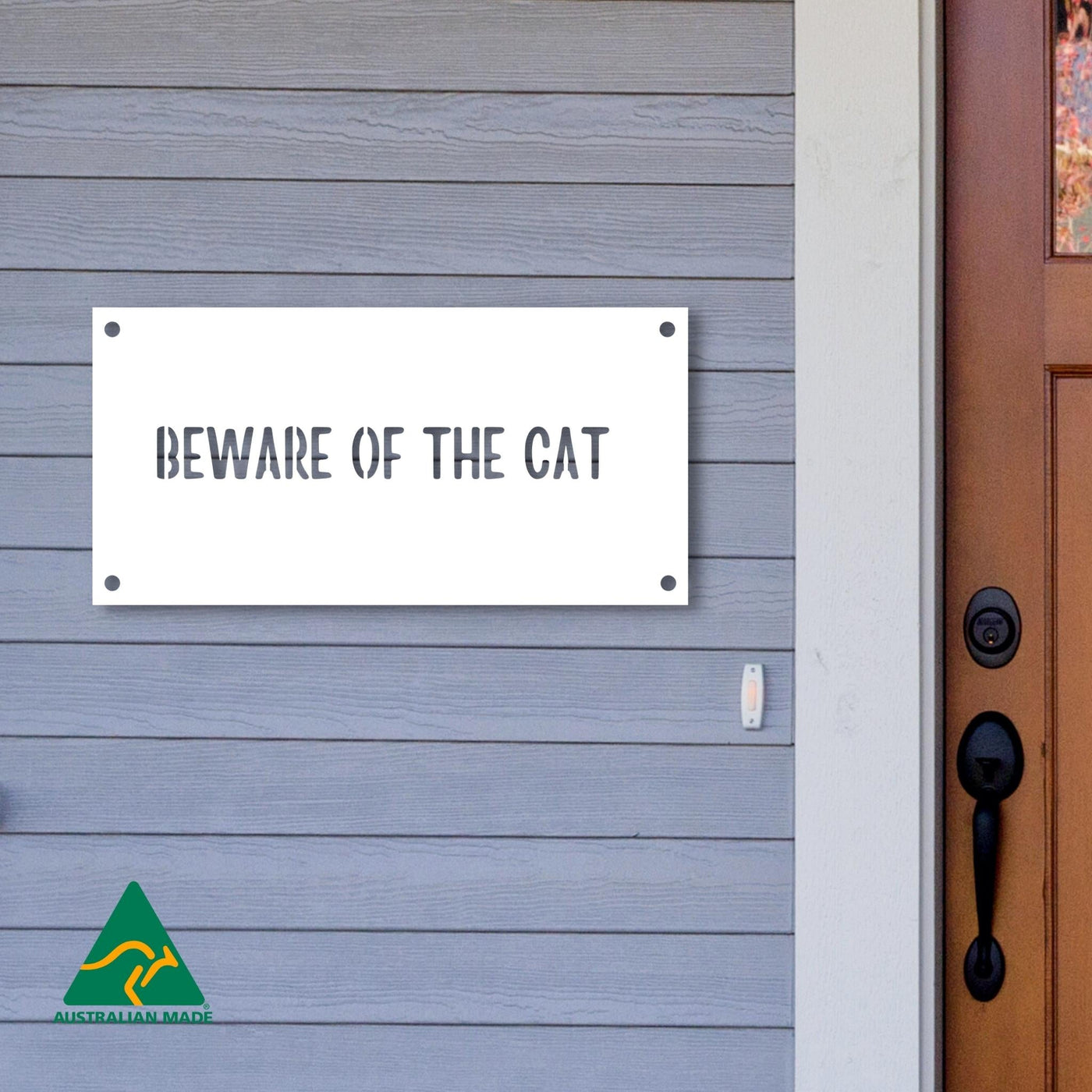 Beware of the Cat Wall Sign | White Finish
