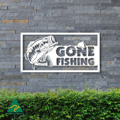 Gone Fishing Metal Wall Art | White Finish