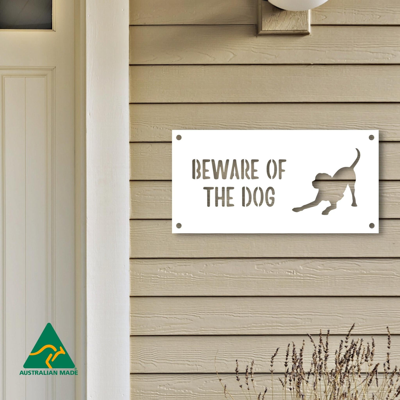 Harvey Beware of the Dog Wall Sign | White Finish