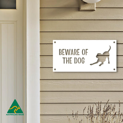 Harvey Beware of the Dog Wall Sign | White Finish