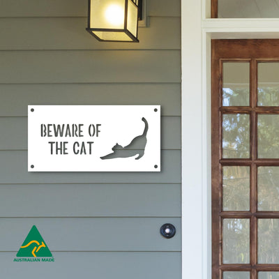 Matthew Beware of the Cat Wall Sign | White Finish