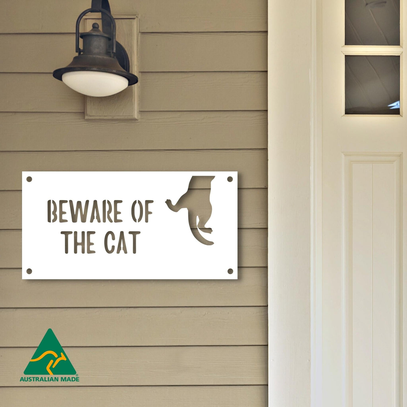 Max Beware of the Cat Wall Sign | White Finish