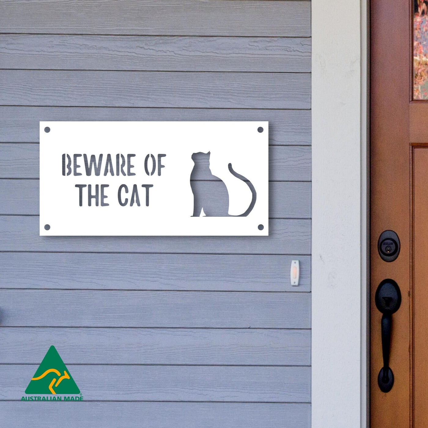 Romeo Beware of the Cat Wall Sign | White Finish