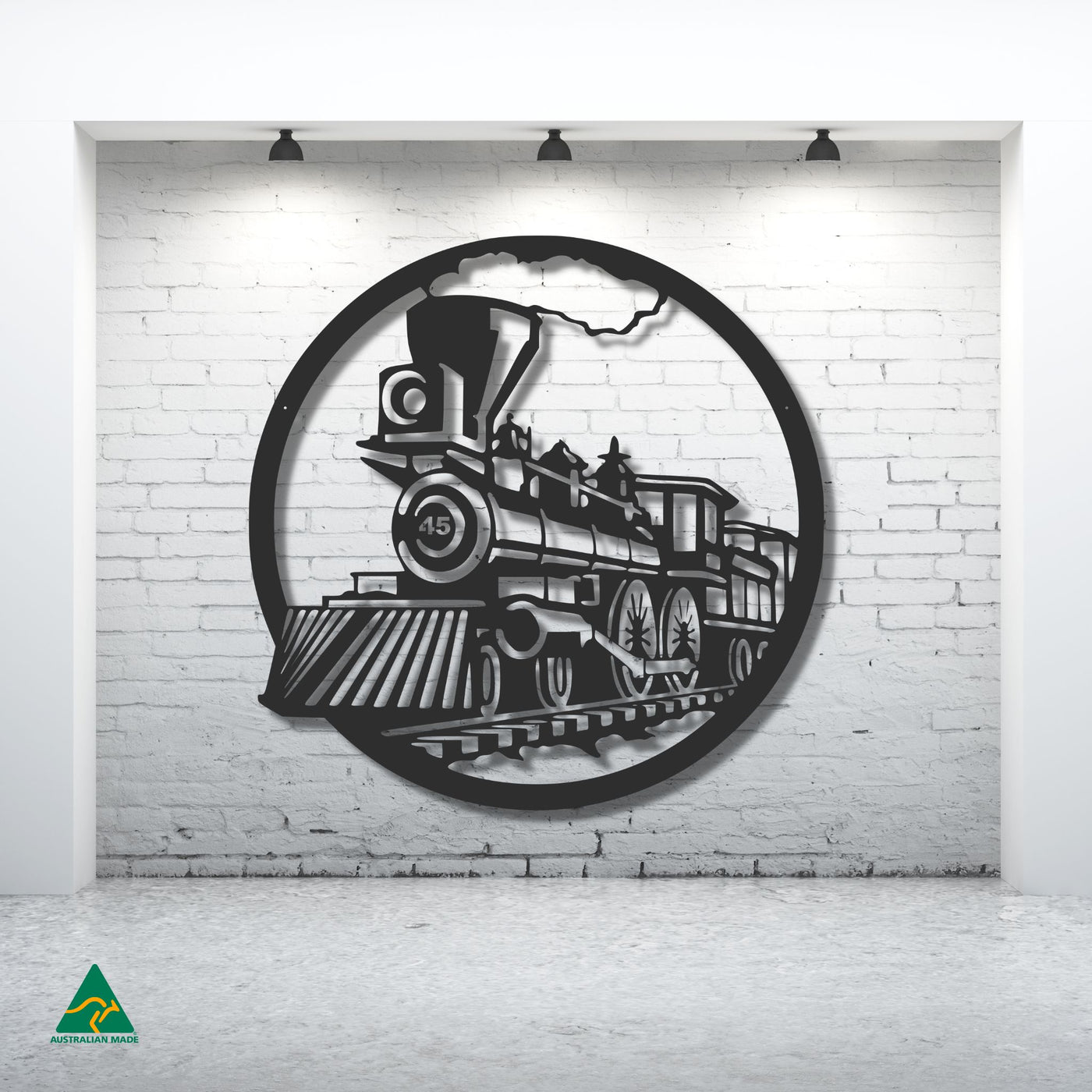 Steam Train Metal Wall Art Staged Image | Night Sky (Black) Matt