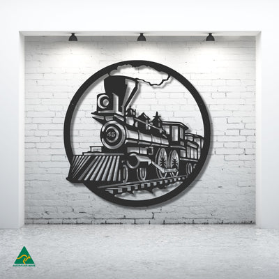 Steam Train Metal Wall Art Staged Image | Night Sky (Black) Matt