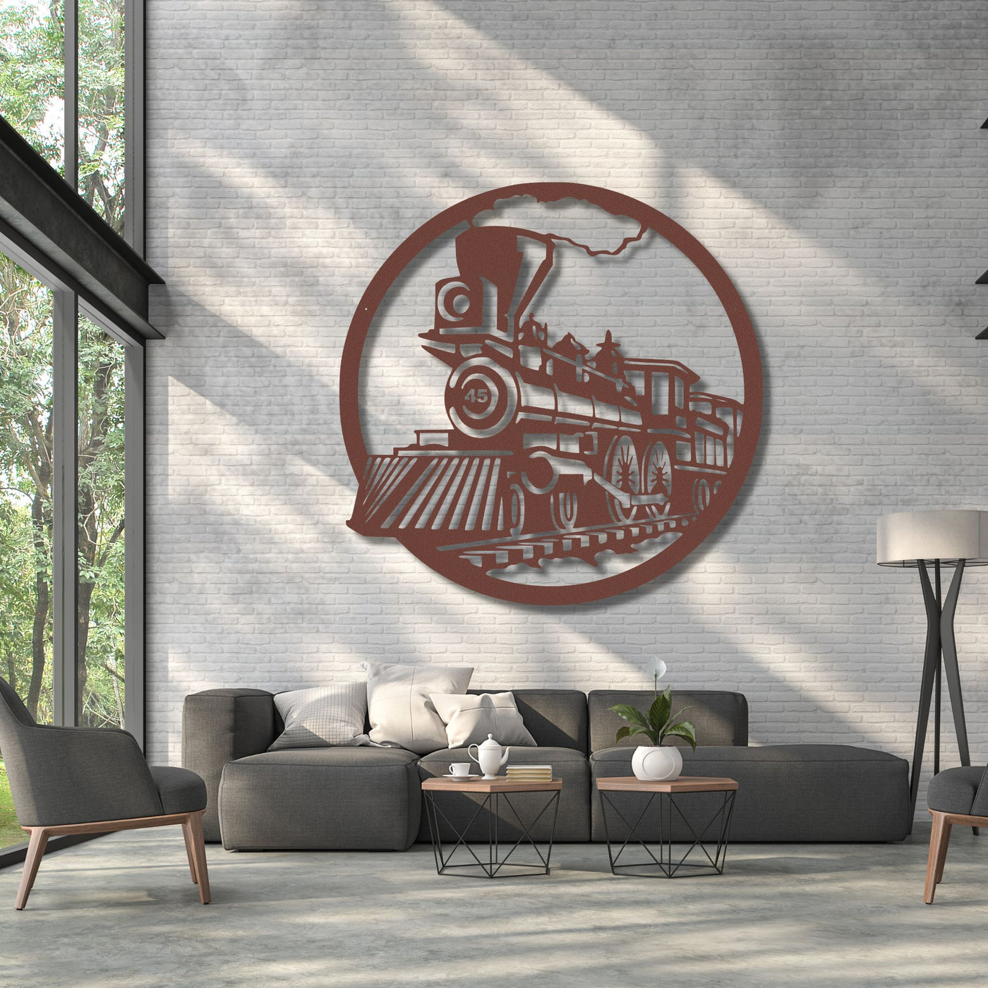 Steam Train Metal Wall Art Staged Image | Rust Patina