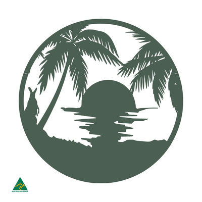 Sunset Beach Round Metal Wall Art | Cottage Green Satin