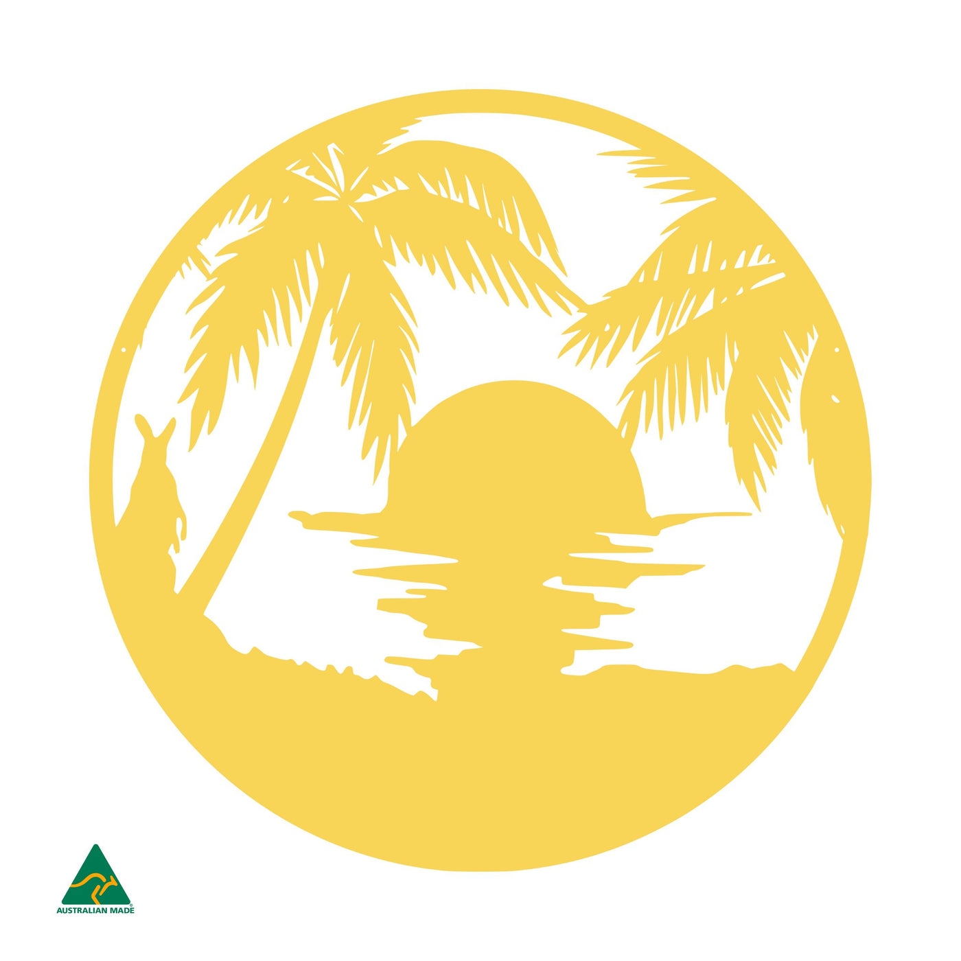Sunset Beach Round Metal Wall Art | Lemon Yellow Gloss