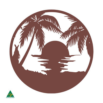 Sunset Beach Round Metal Wall Art | Manor Red Satin