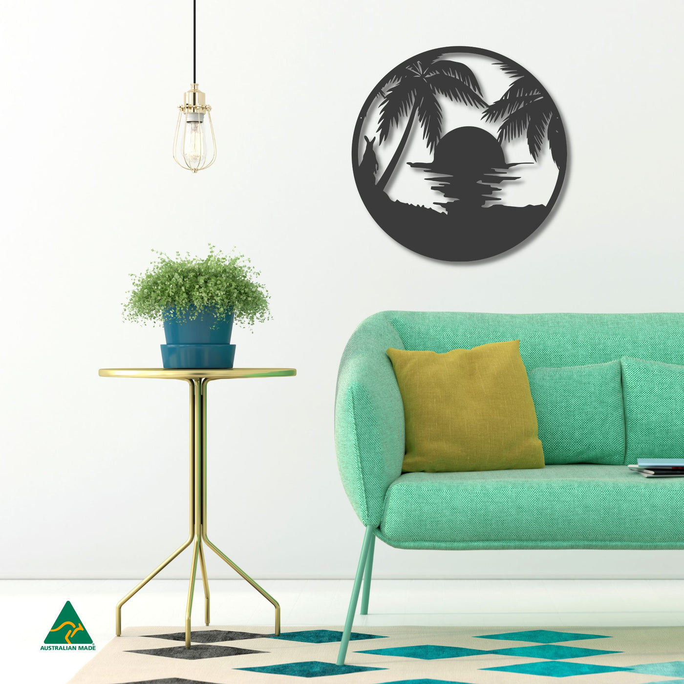 Sunset Beach Round Metal Wall Art Staged Image | Night Sky (Black) Matt