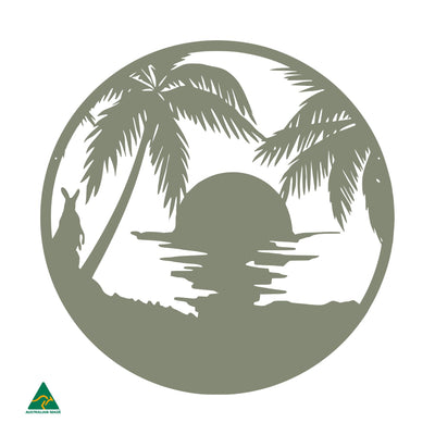 Sunset Beach Round Metal Wall Art | Pale Eucalypt Matt