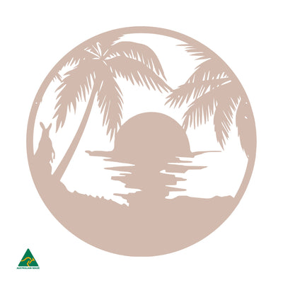 Sunset Beach Round Metal Wall Art | Pink Sand Matt