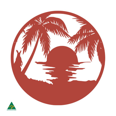Sunset Beach Round Metal Wall Art | Signal Red Gloss