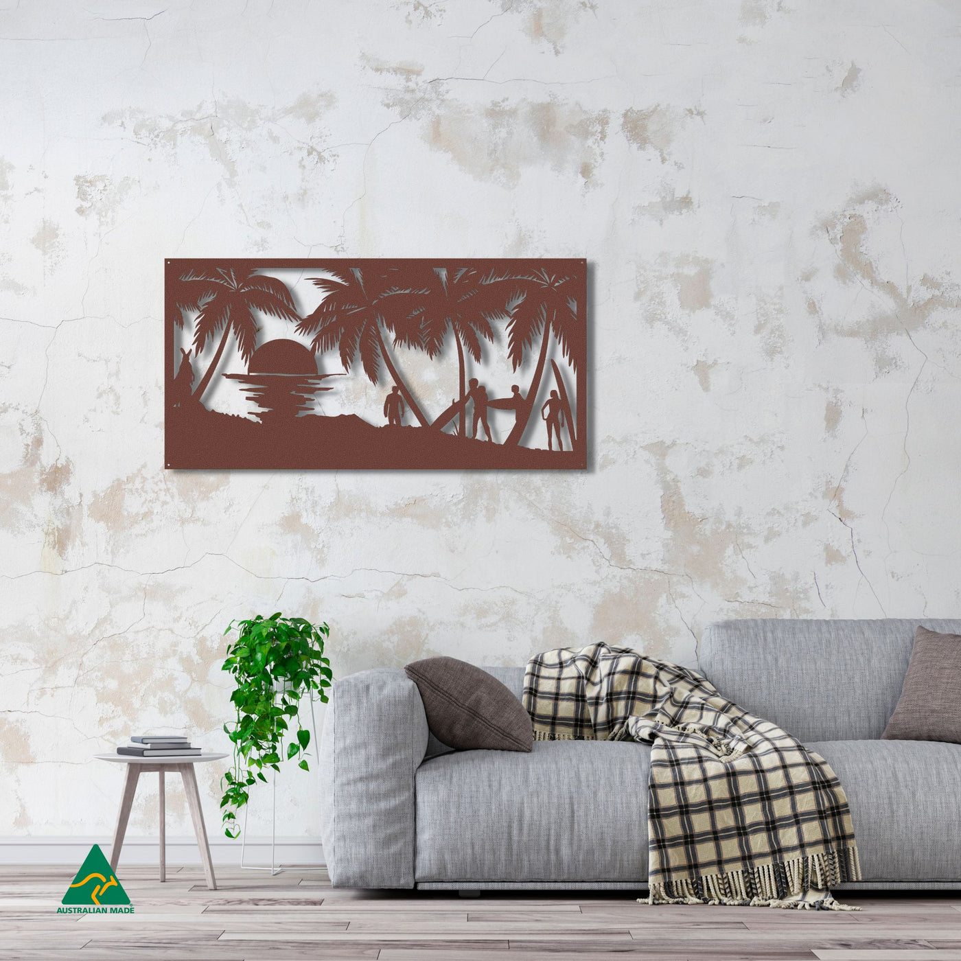 Surf’s Up Metal Wall Art Staged Image | Rust Patina