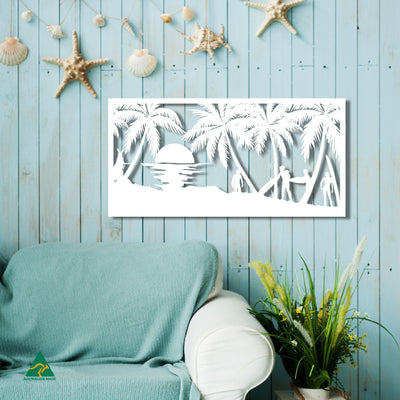 Surf’s Up Metal Wall Art Staged Image | White Matt