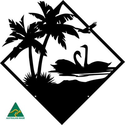 Swimming Swans Metal Wall Art | Black Finish
