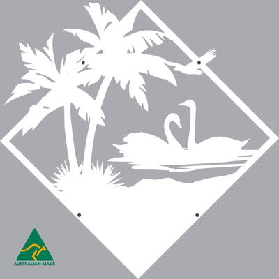 Swimming Swans Metal Wall Art | White Finish