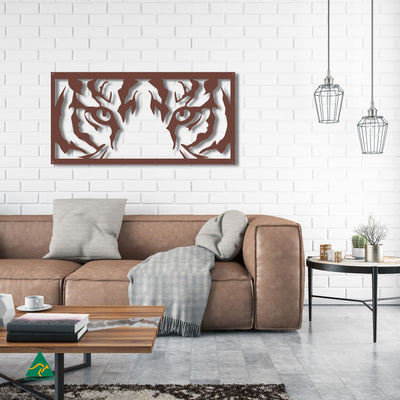 The Big Cat Metal Wall Art Staged Image | Rust Patina