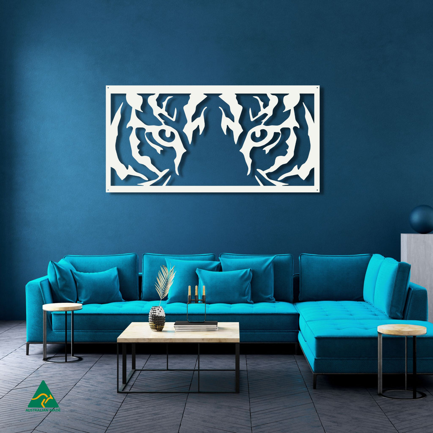The Big Cat Metal Wall Art Staged Image | White Matt