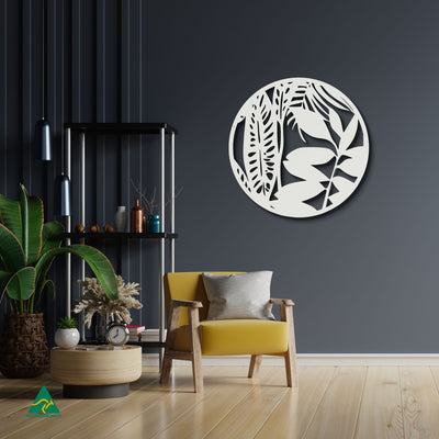 The Wild Garden Round Metal Wall Art Staged Image | White Matt