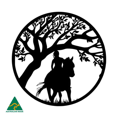 Trail Ride Round Metal Wall Art | Black Finish