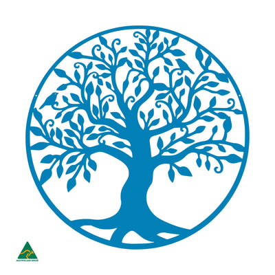 Tree of Life Round Metal Wall Art | Blaze Blue Gloss