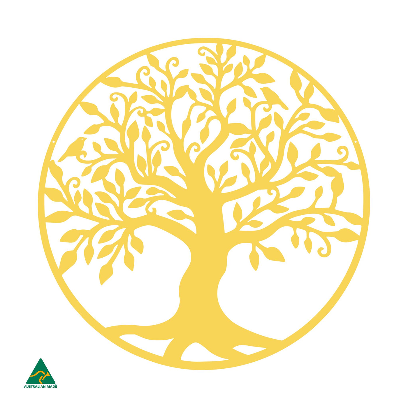 Tree of Life Round Metal Wall Art | Lemon Yellow Gloss