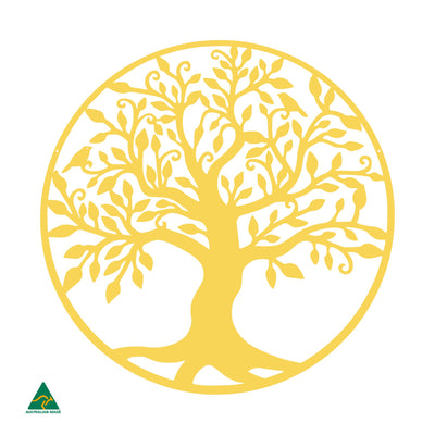 Tree of Life Round Metal Wall Art | Lemon Yellow Gloss