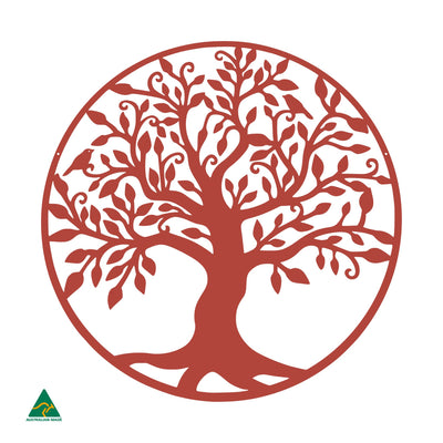 Tree of Life Round Metal Wall Art | Signal Red Gloss