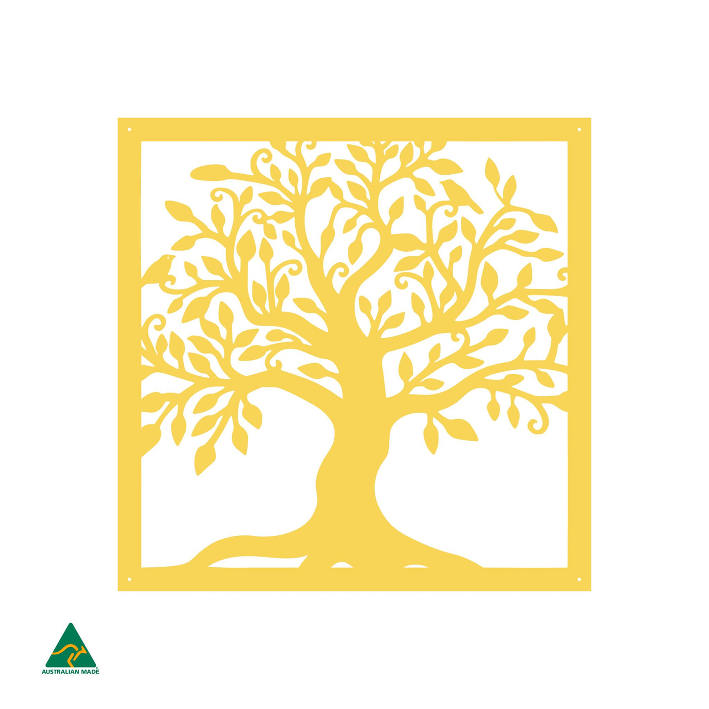 Tree of Life Square Metal Wall Art | Lemon Yellow Gloss