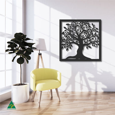 Tree of Life Square Metal Wall Art Staged Image | Night Sky (Black) Matt