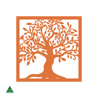 Tree of Life Square Metal Wall Art | Orange Gloss