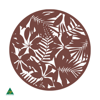 Tropical Landscape Round Metal Wall Art | Manor Red Satin