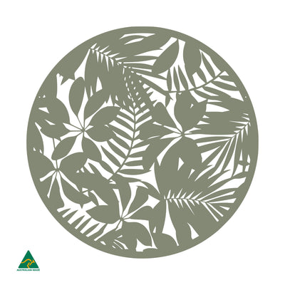 Tropical Landscape Round Metal Wall Art | Pale Eucalypt Matt