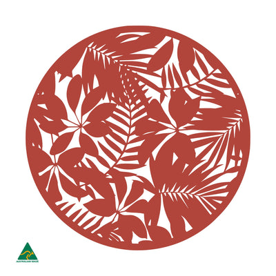 Tropical Landscape Round Metal Wall Art | Signal Red Gloss