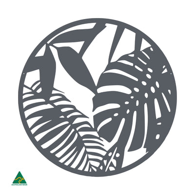 Tropical Leaves Round Metal Wall Art | Ironstone Matt