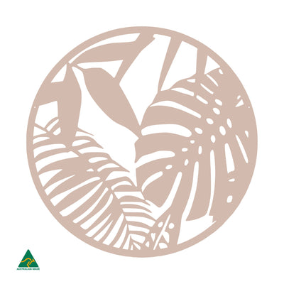 Tropical Leaves Round Metal Wall Art | Pink Sand Matt