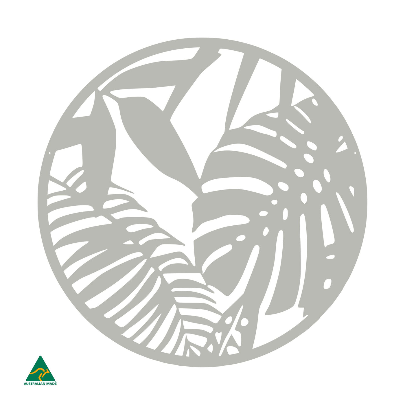Tropical Leaves Round Metal Wall Art | Shale Grey Matt