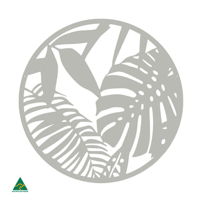 Tropical Leaves Round Metal Wall Art | Shale Grey Matt