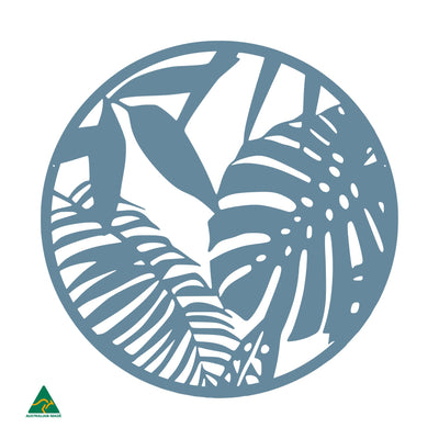 Tropical Leaves Round Metal Wall Art | Wedgewood Satin
