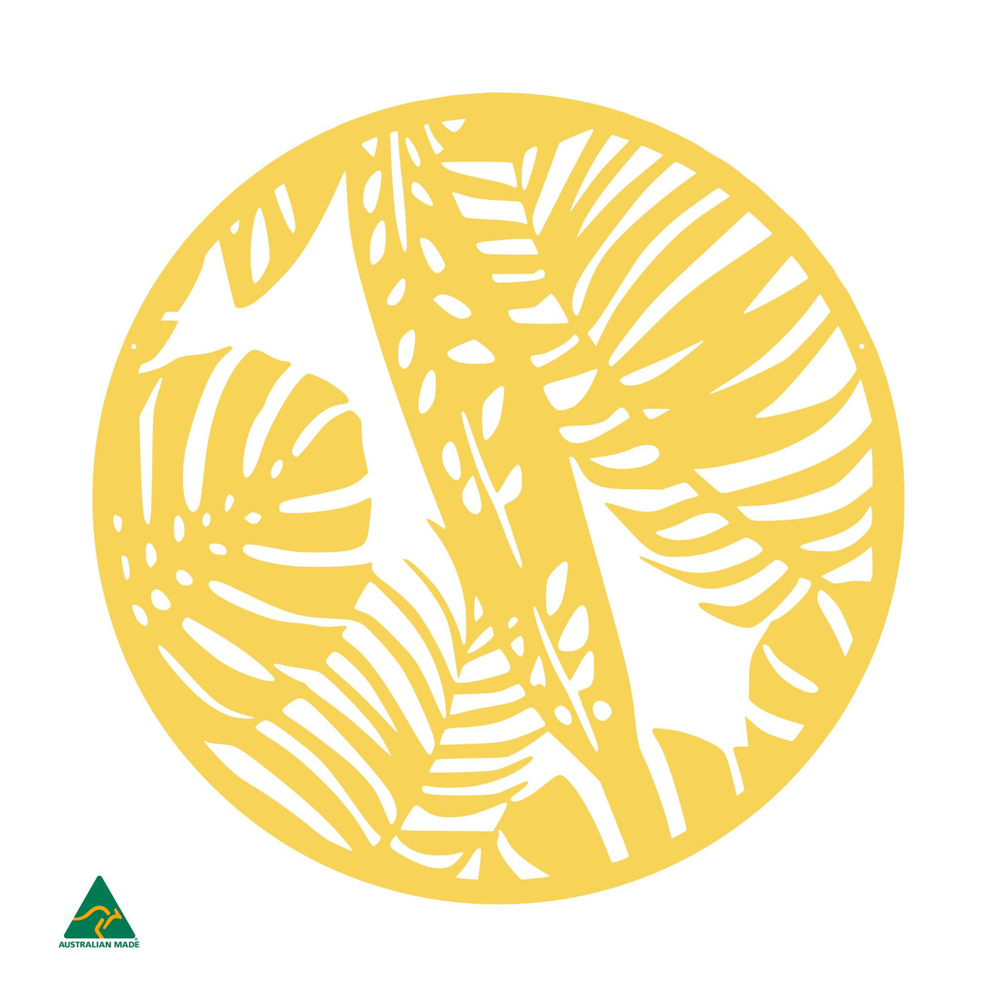 Tropical Rainforest Round Metal Wall Art | Lemon Yellow Gloss