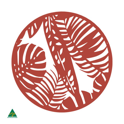 Tropical Rainforest Round Metal Wall Art | Signal Red Gloss