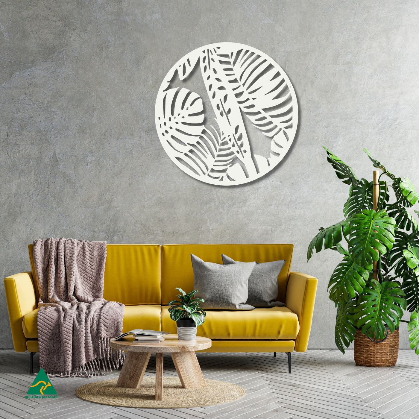 Tropical Rainforest Round Metal Wall Art Staged Image | White Matt