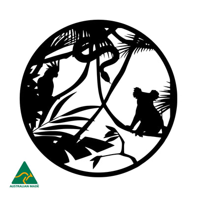 Tropical Wildlife Round Metal Wall Art | Black Finish