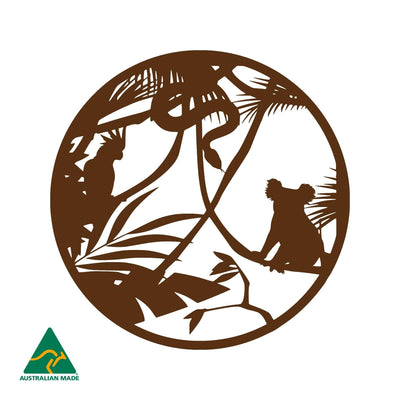 Tropical Wildlife Round Metal Wall Art | Rust Finish