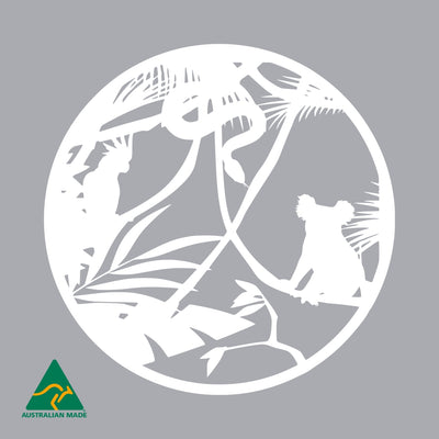 Tropical Wildlife Round Metal Wall Art | White Finish