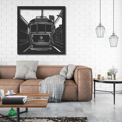 Urban Tram Metal Wall Art Staged Image | Night Sky (Black) Matt