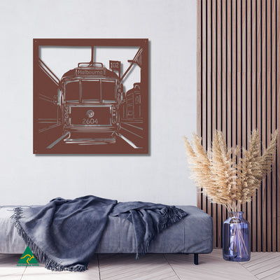 Urban Tram Metal Wall Art Staged Image | Rust Patina